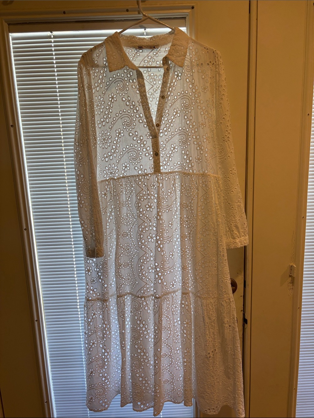 Zara White Eyelet Midi Dress - Picture 1 of 4